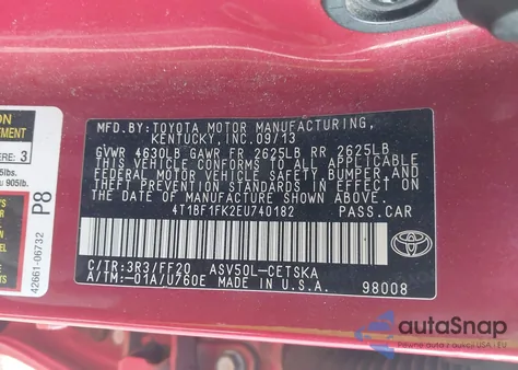 2014 Toyota Camry Se Sport z USA, uszkodzony, nr VIN 4T1BF1FK2EU740182